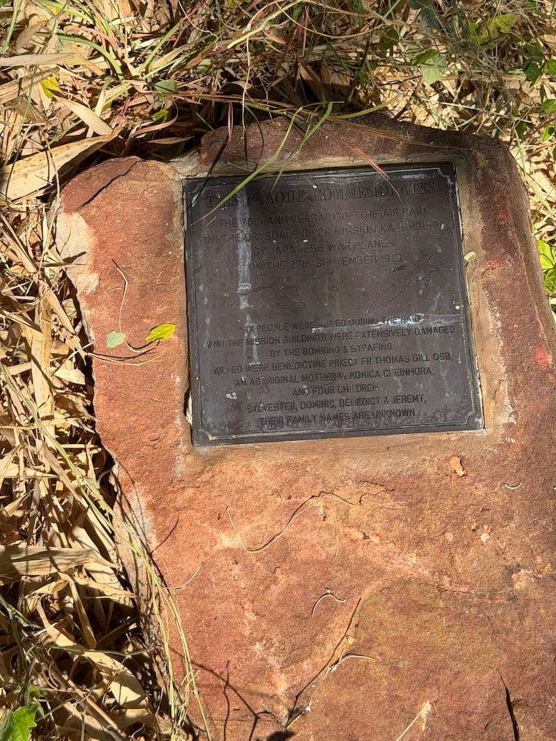 Plaque commemorating the 27 September 1943 air raid on Kalumburu Mission